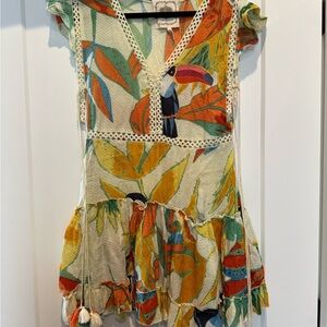 Anthropologie Asymmetrical Tiered Orange Green Tunic